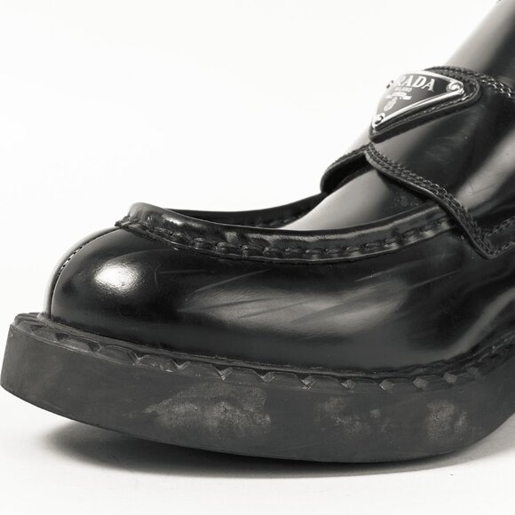 Prada Nero Spazzolato Leather Triangle Logo Loafers - Picture 8 of 12